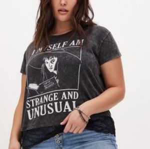Torrid Beetlejuice Strange & Unusual shirt with lace